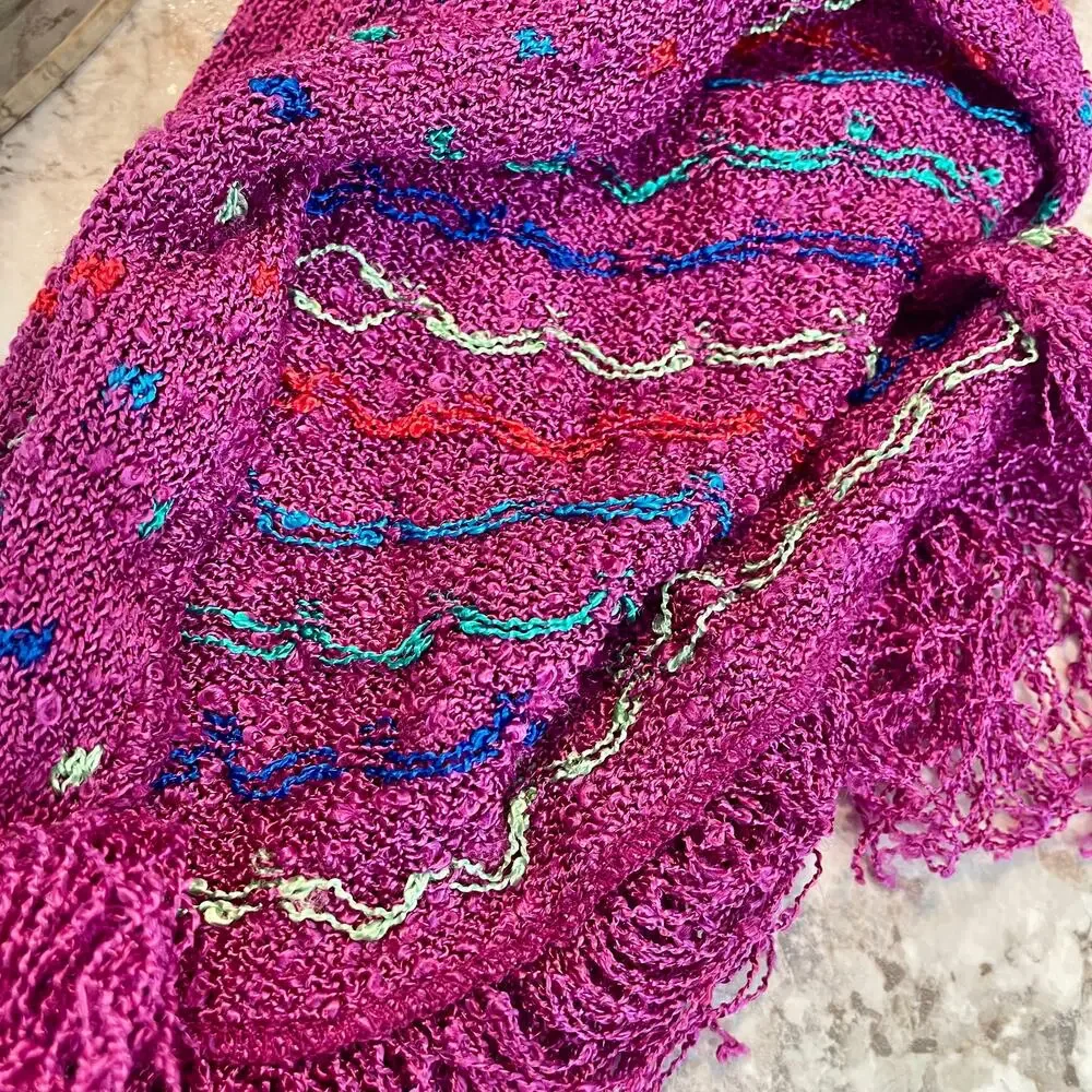Vintage 80s Brenda French Magenta French Loom Skirt Scarf Set 25